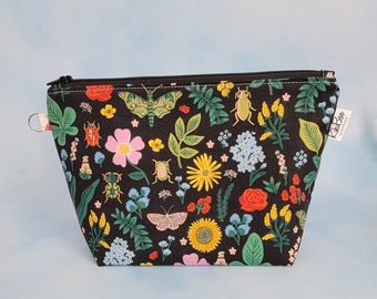 Floral Makeup bag, Rifle Paper Co, zipper pouch, travel bag, clutch, make up project bag, zippered bag, hand made gift, bridal gift.