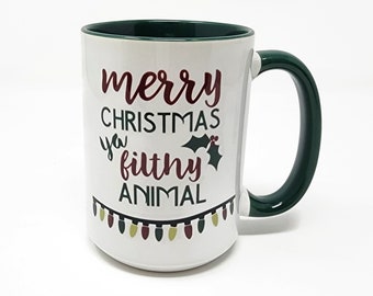 15 oz Extra Large Coffee Mug - Merry Christmas You Filthy Animal -Choose Your Color