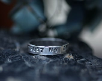 Trust No One X Files Stamped Sterling Silver Ring - Made to Order