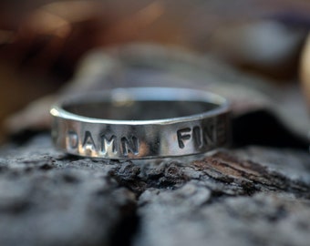 DAMN FINE Stamped Sterling Made to Order Ring - Twin Peaks Stacking Ring - Unisex Mens Womens NonBinary Agent Cooper Rings