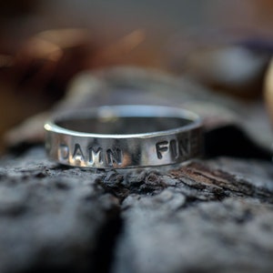 DAMN FINE Stamped Sterling Made to Order Ring - Twin Peaks Stacking Ring - Unisex Mens Womens NonBinary Agent Cooper Rings