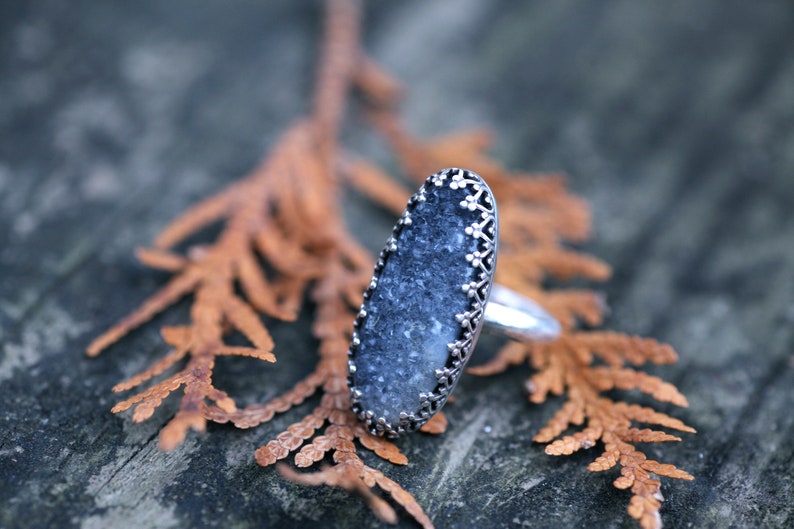 Handcrafted Sparkling Black Druzy Agate Statement Ring in 925 Sterling Silver size 7.25 7 14 Womens Intricate bezel set agate stone