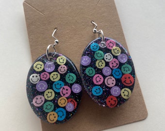 Smiley Face Resin Glitter Earrings