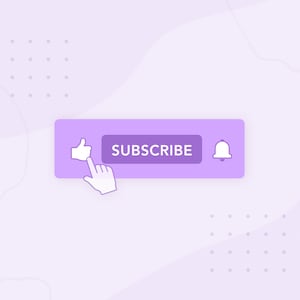 Cute purple animated social media button overlay lower-third for Youtube intro videos, like, subscribe and ring the bell overlay pop-up