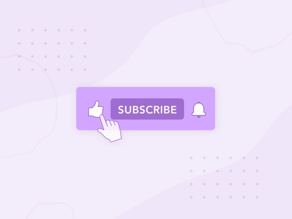 Cute purple animated social media button overlay lower-third for Youtube intro videos, like, subscribe and ring the bell overlay pop-up
