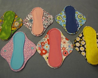 8" Momma cloth menstrual pads or incontinence pads - Zorb + Flannel Set of 6!