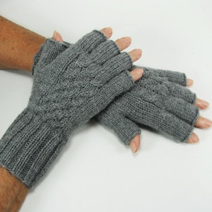 Ladies Superwash Merino Cabled Half-Fingered Gloves Marble Heather Luxuriously Soft Warm Lightweight Seamless Hand Knit Easy Care