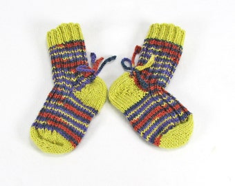 Merino Wool Baby Socks, Booties, Baby 3 - 9 months, Muticolored, Lime Green, Hypoallergenic, Seamless Hand Knit - READY TO SHIP