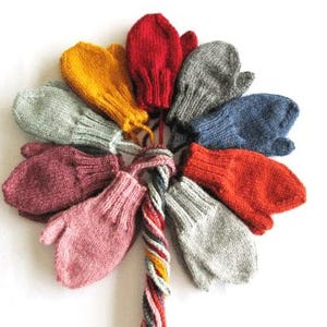 Toddler-Child Wool Blend  Mittens on String, Vintage-Inspired, Sizes 1-2, 2-4, 4-6 Choice of Colors+Black, Warm Soft Great Stocking Stuffer