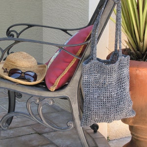 Markt-Einkaufstasche häkeln Mesh anthrazit grau Tweed, leichte lässige Schultertasche, Boho Tasche Büchertasche, minimalistisches tolles umweltfreundliches Geschenk