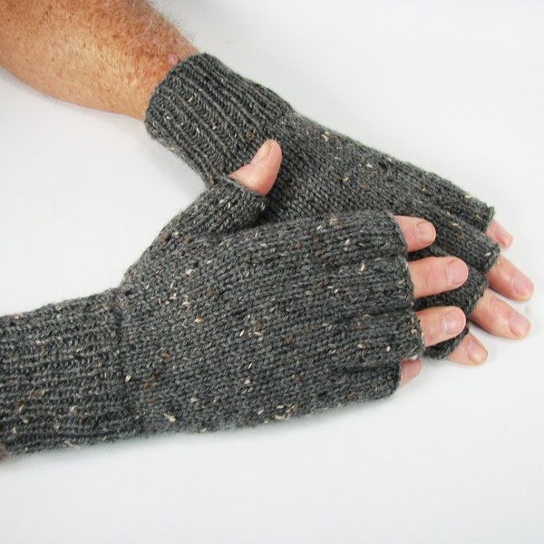 Men's Wool  Donegal Tweed, Flagstone Heather, Size L, Half-Fingered Gloves, Durable, Thick/Soft Very Warm, Great Gift for Him Under 45.00
