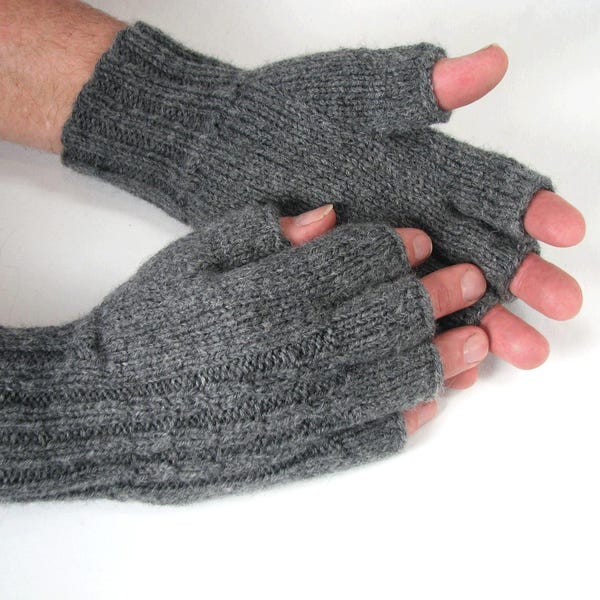Guantes de medio dedo para hombre, de mezcla de lana, trenzados, gris medio, talla L o XL, gruesos, suaves, duraderos, fáciles de cuidar, ideales para enviar mensajes de texto. Ideales para regalar.