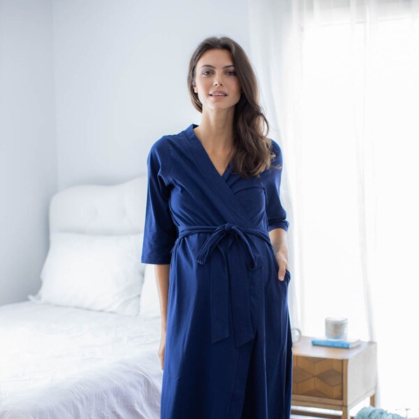 Maternity Labor Delivery Hospital Robe / By Baby Be Mine Maternity / Baby Shower Gift / Hospital Bag Must Have / Maternity Nightwear/ Navy
