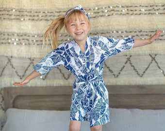 Serra Navy Blue / White Kimono Style Little Girl ROBE / Big Sister / Matches Mommy Robe By Baby Be Mine / Baby Shower Gift