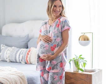 Maternity Nursing Mom Pajama Set - By Baby Be Mine Maternity - Hospital Bag Must Have - Baby Shower Gift - Ready To Ship - Sophie Floral