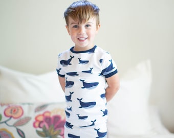 Navy Whale 2 Piece Boys Pajama Set -Baby Be Mine Maternity / Ready To Ship / Big Brother Gift / Baby Shower Gift / Kids PJ
