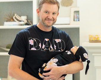 Dad Daddy T-Shirt & Baby Girl Swaddle Blanket and Newborn Hat Set / Baby Shower Gift / Baby Be Mine Maternity / Hospital Welcome Set  Willow