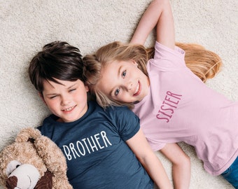 Brother & Sister Matching T-Shirt Set / For the New Big Siblings / Baby Be Mine Maternity / Baby Shower Gift / Blue and Pink Kids T-Shirts