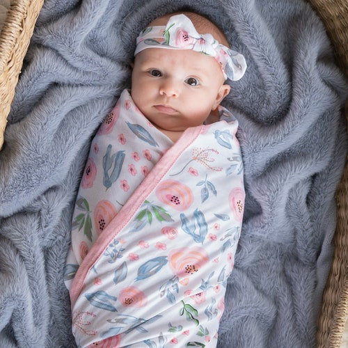 Baby Girl Swaddle Blanket and Newborn Hat Set / Baby Be Mine Etsy