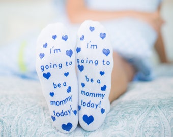 I'm going to be a mommy today!  Blue Fun Labor Delivery Push Non Skid Hospital Socks For Mom To Be, Delivery Must Have, Baby Shower Gift