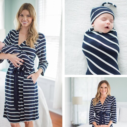 Matching Hospital Robe and Swaddle Set Boy Blue Stripe MADE Etsy