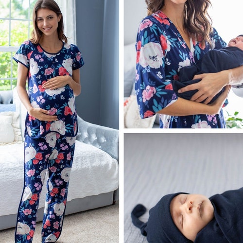 Maternity Nursing Pajamas and Navy Blue Baby Boy Swaddle Etsy