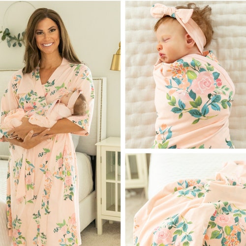 Maternity Nursing Delivery ROBE and Matching Baby Girl SWADDLE Etsy
