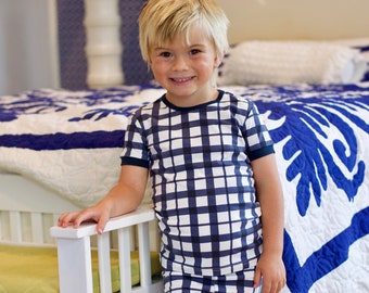 Big Brother Boys Pajamas / By Baby Be Mine Maternity / Ready To Ship / Big Brother Gift / Baby Shower Gift / Kids PJ / Blue Gingham