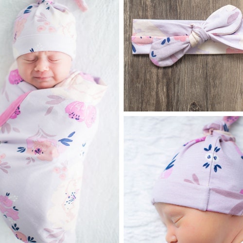 Anais Floral Baby Gown Newborn Hat and Matching Headband by Etsy