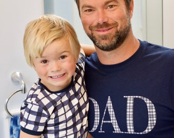 Dad T-Shirt & Matching Son Boys Pajamas Set / Daddy and Me / By Bay Be Mine Maternity / Makes a great gift / Blue Gingham