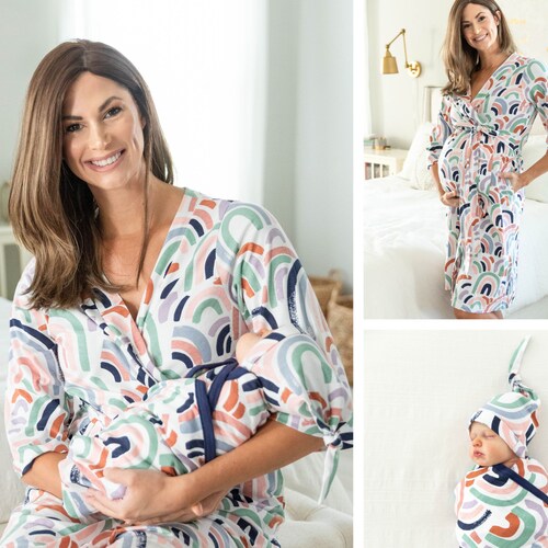Maternity Nursing DELIVERY ROBE and Matching Baby Boy SWADDLE Etsy