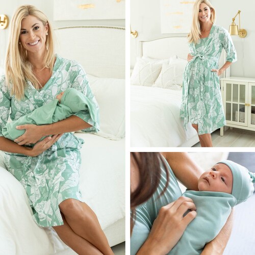 Maternity Nursing Delivery Robe & Gray Baby Swaddle Blanket Etsy
