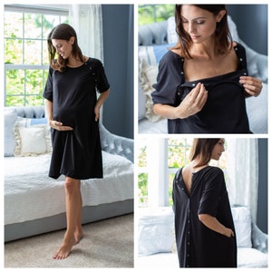 Labor Delivery Maternity Hospital Gown GOWNIE / Nightgown/by Baby Be Mine /Baby Shower Gift / Hospital Bag /black