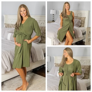 Maternity Labor Delivery ROBE & 3 in 1 Labor Delivery GOWN / by Baby Be Mine Maternity / Hospital Bag / Baby Shower Gift/Olive Green