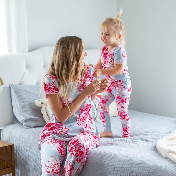 Maternity Nursing Mom Pajamas & Matching Girl Daughter Pajama Set - By Baby Be Mine Maternity / Family Matching / Baby Shower Gift/ Mae