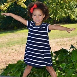Big Sister Everyday Girl Dress / Matches Mom & New Baby / Big Sister Gift / By Baby Be Mine / Navy Stripe image 1