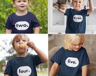 Boys Age T-Shirt / Perfect for Birthdays, Photoshoots, and Play / Navy Blue Shirt / two. three. four. or five. / By Baby Be Mine