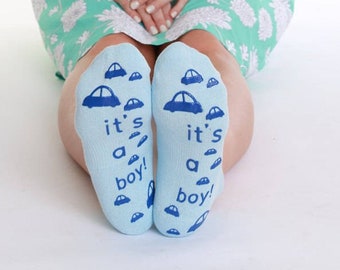 It's a boy! Blue Fun Labor Delivery Push Non Skid Hospital Socks For Mom To Be, Hospital Bag Must Have, Best Baby Shower Gift