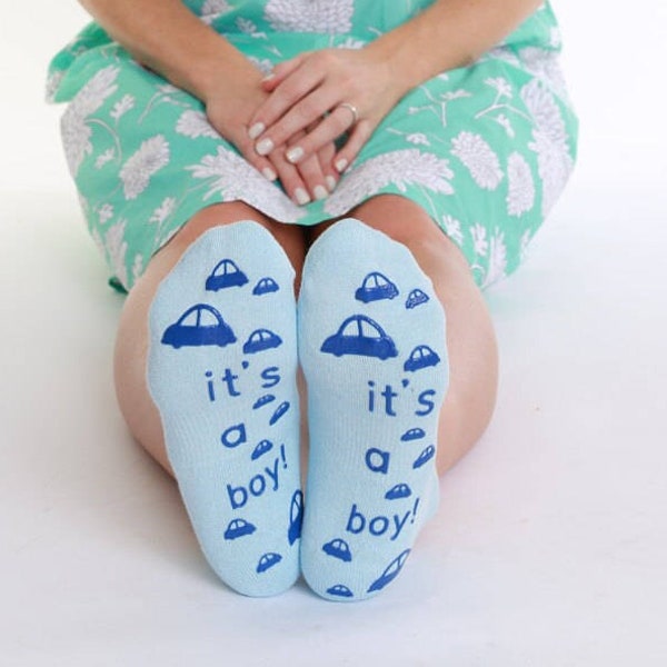 It's a boy! Blue Fun Labor Delivery Push Non Skid Hospital Socks For Mom To Be, Hospital Bag Must Have, Best Baby Shower Gift