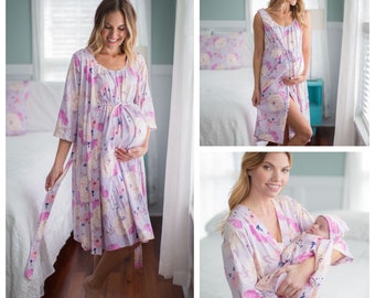 Maternity Delivery Labor Nursing ROBE & Labor Gown + Baby Girl Coming Home Set / Baby Be Mine Maternity/ Baby Shower Gift / Anais Floral