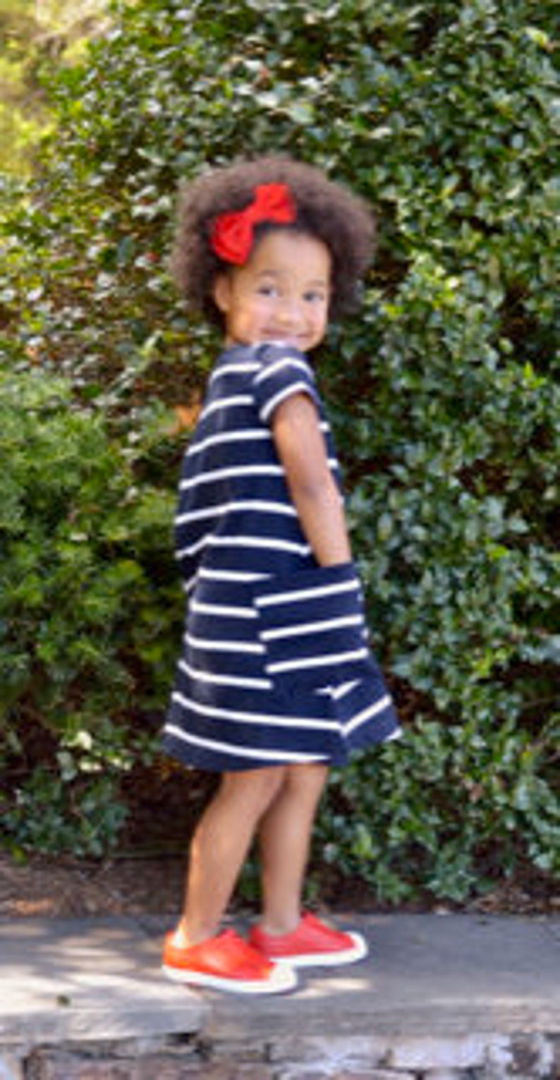 Big Sister Everyday Girl Dress / Matches Mom & New Baby / Big Sister Gift / By Baby Be Mine / Navy Stripe image 4