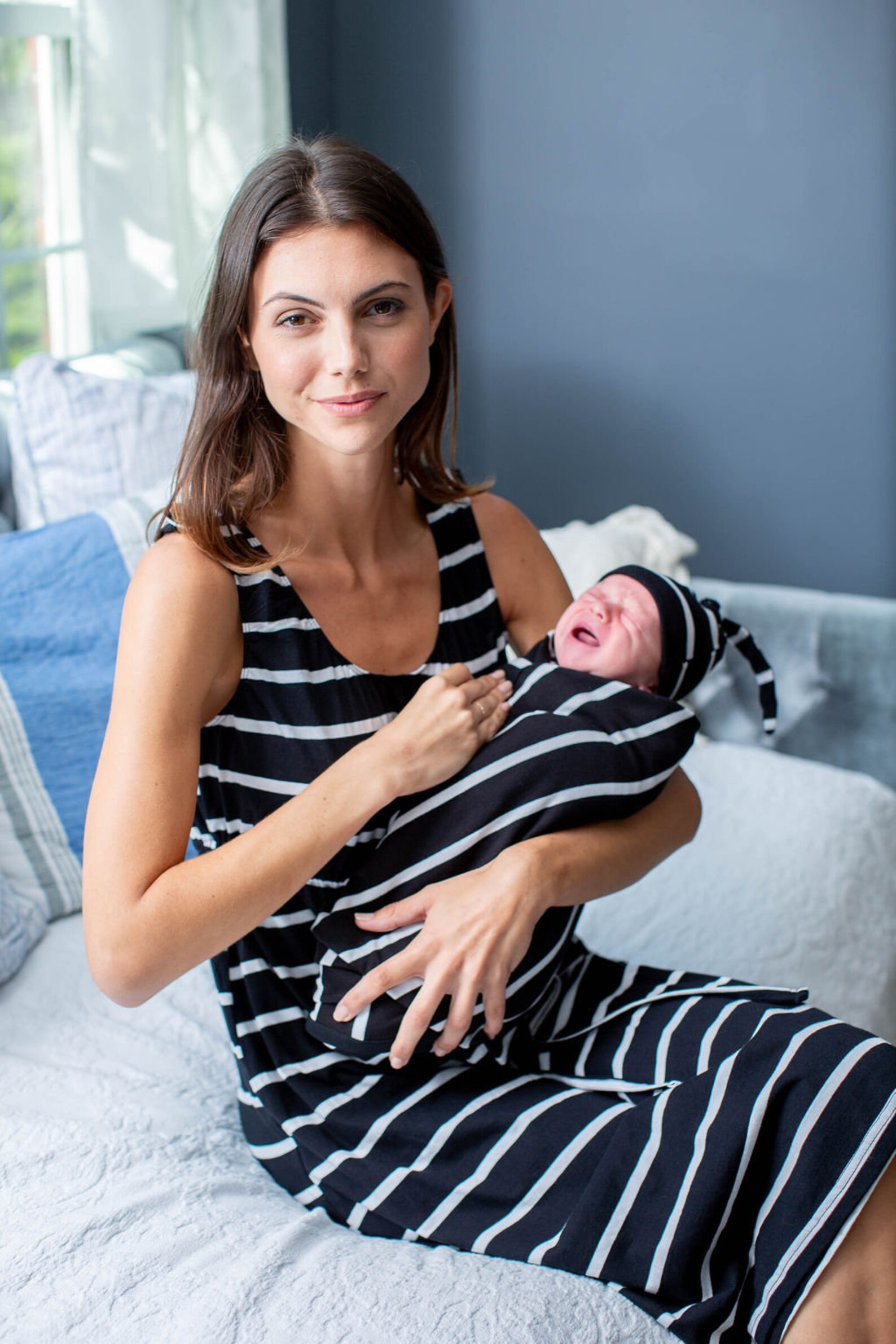 2 Piece Set Black Striped Swaddle Blanket and Newborn Hat Etsy