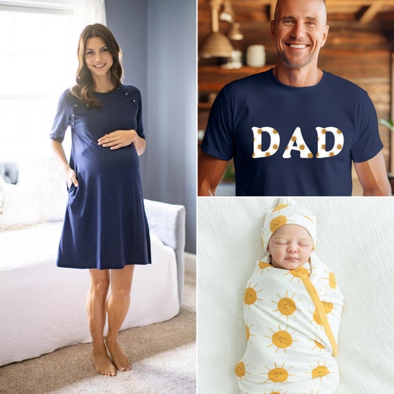 Family Matching Maternity Labor Delivery Hospital Gown GOWNIE Sunshine Baby GOWN Set Dad Daddy T shirt baby Be Mine sunshine and Navy Etsy Australia