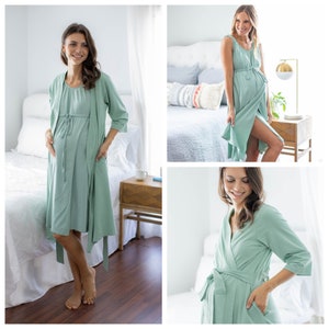 Maternity Delivery Hospital  Robe & 3 in 1 Labor Delivery Nursing Hospital Gown/ Baby Be Mine / Hospital Bag / Baby Shower Gift/ Sage Green