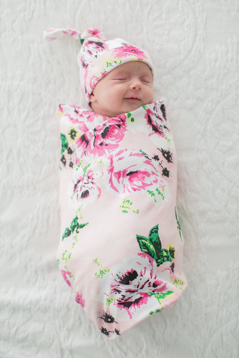 Baby Girl Swaddle Blanket and Newborn Hat Set / Baby Be Mine Etsy