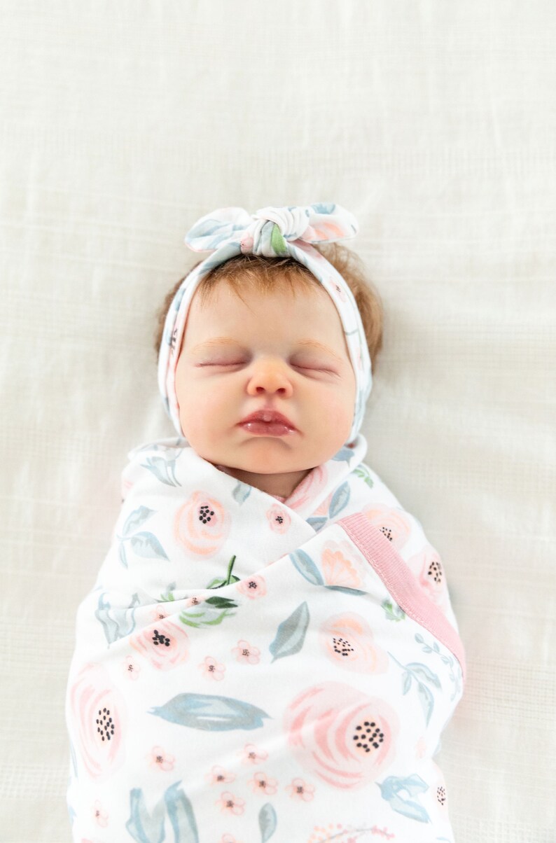 Baby Girl Swaddle Blanket and Newborn Bow Headband Set /by Etsy
