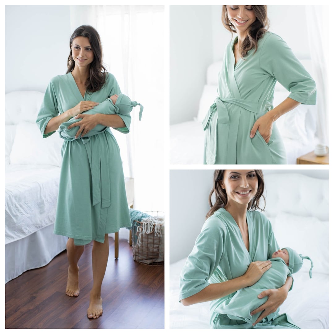 Delivery Robes And Swaddles Matching Mom And Baby Hospital Set - Technical View
