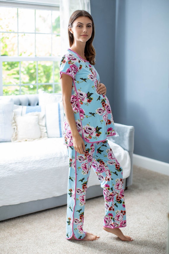 Isla Floral Maternity Nursing Pajama Set & Matching Baby Swaddle