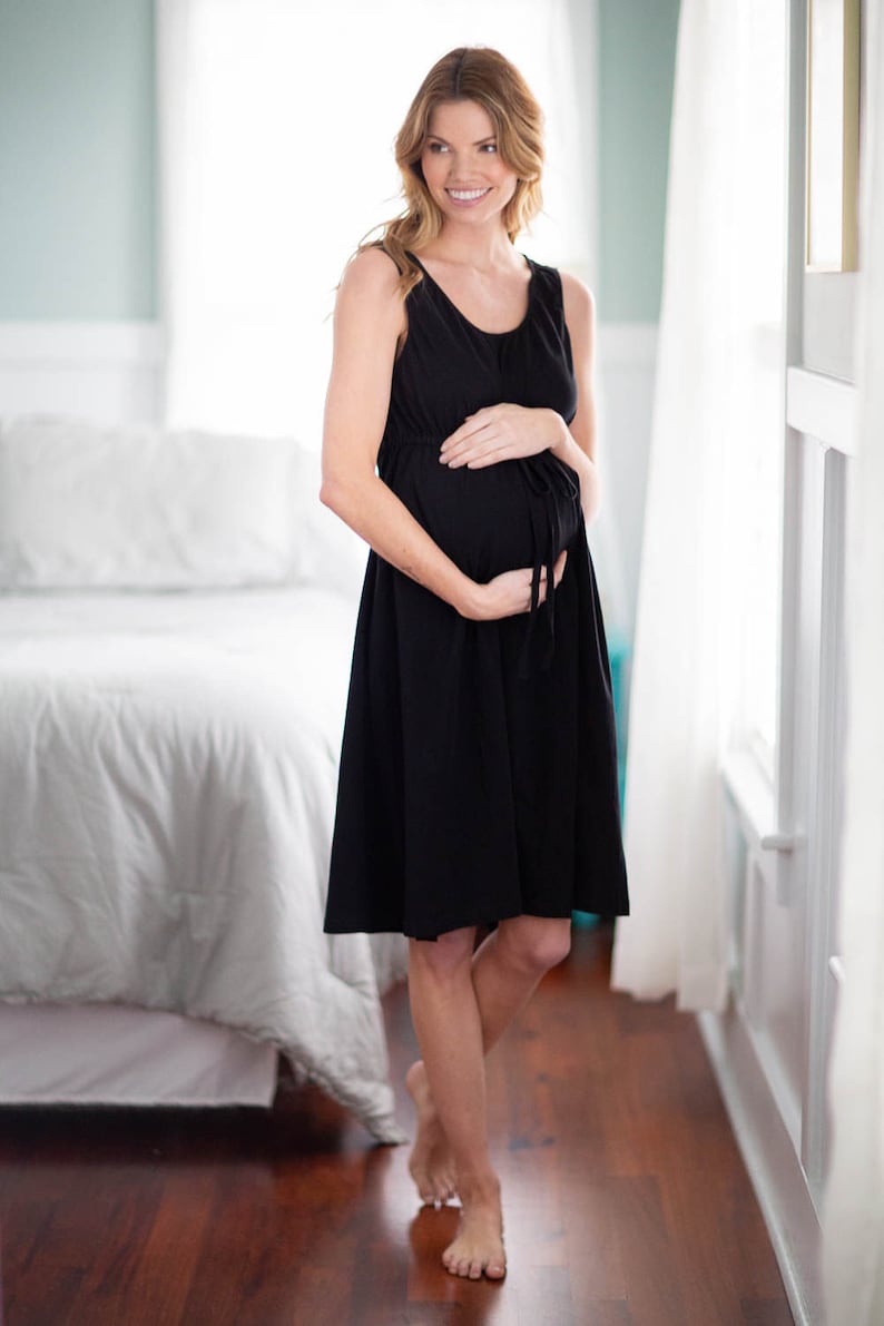 3 in 1 Maternity Labor Delivery Nursing Hospital Gown / By Baby Be Mine / Hospital Bag Must Have / Post C-Section Friendly / Black image 8