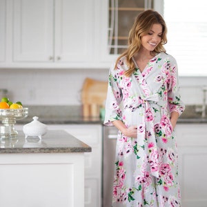 Maternity Delivery Labor Nursing Robe & Matching Baby Girl Coming Home Set / By Baby be Mine Maternity /3 PC Set Olivia Floral image 10